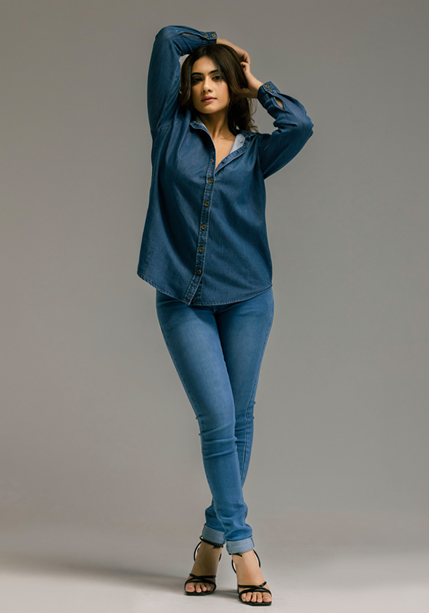 LOLA FOLDED HEM PENCIL CUT DENIM PANT